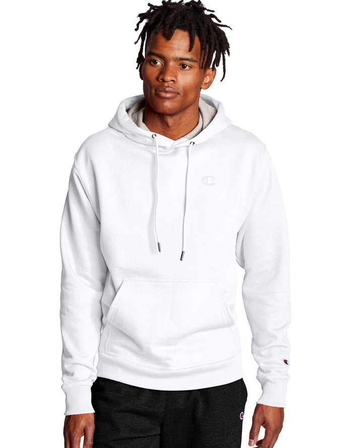 Champion Mens Hoodie NZ - Powerblend Fleece C Logo White ( 3145-YOZVW )